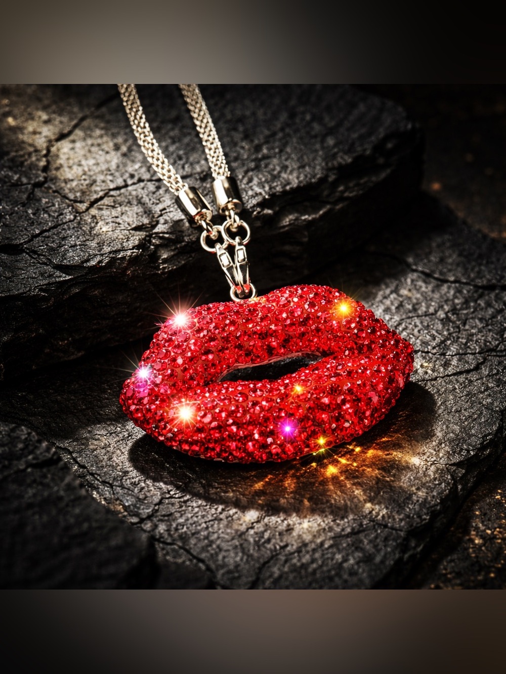 Red Crystal Lip Rear View Mirror Decoration
